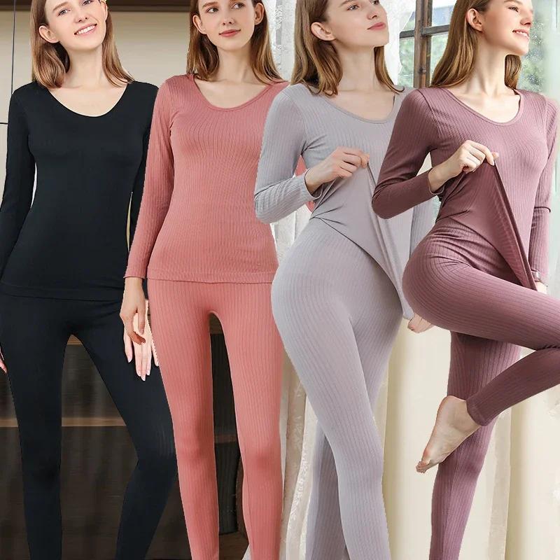 Women Thermal Underwear Winter Long Sleeve Clothes Seamless Intimate Set Female Thick 2 Pcs Sleepwear