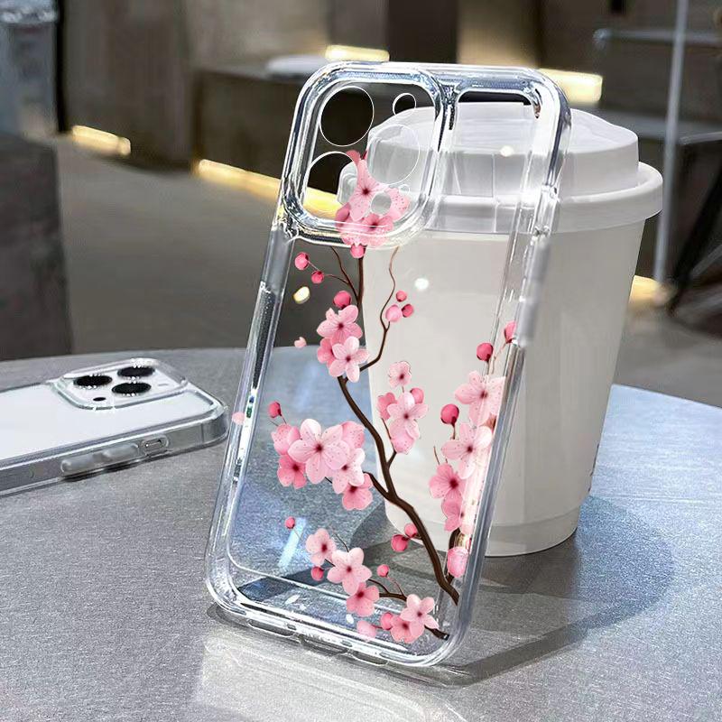 Vibrant Red Rose Floral Clear Phone Case for iPhone 17 16 15 14 13 12 11 16E Series Pro Max Plus Double Layer Protection