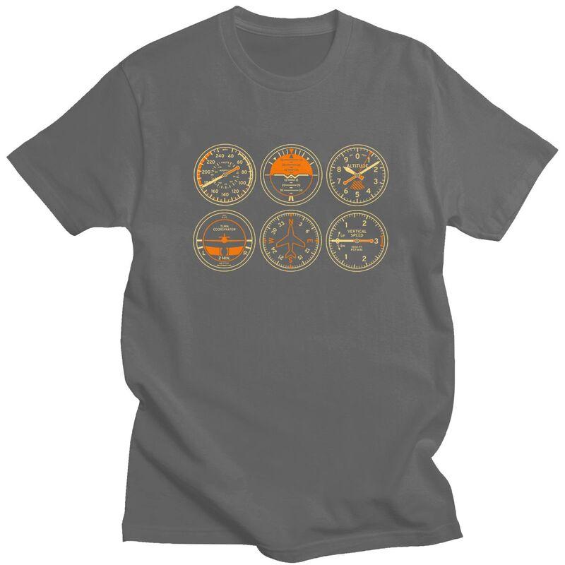 Custom Cockpit Six Dials Flight Simulator Pilot T Shirt Men Short Sleeves 100 Cotton Tshirt Casual Aviation Airplane Tees