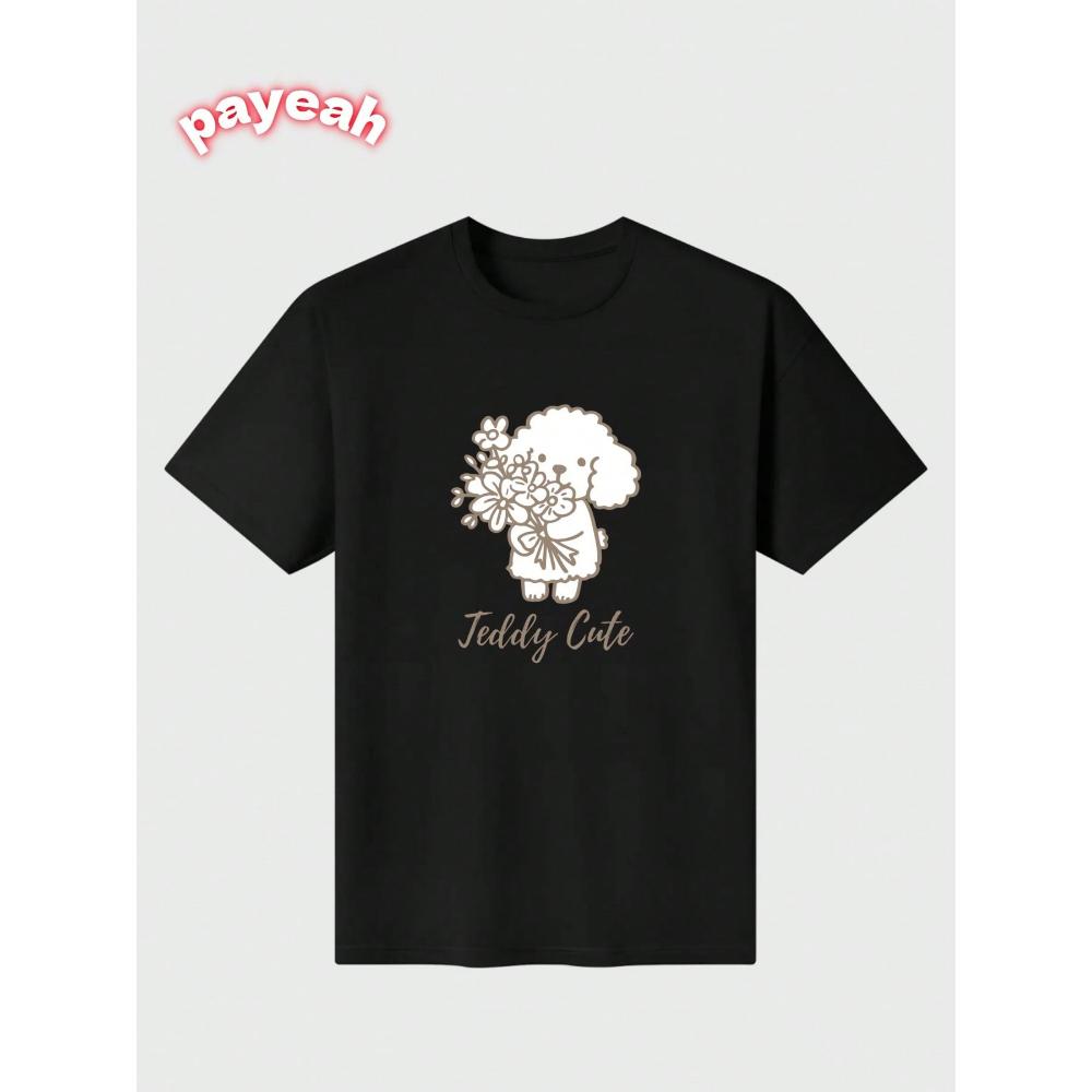 

Payeah Poodle T-Shirt Casual Digital Print Pure Heavy Cotton Womens T-Shirts S