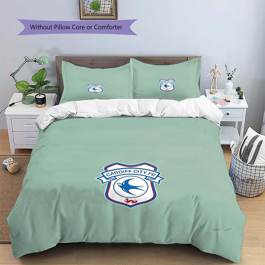 Cardiff City FC Pattern Bedding Quilt Set Home Decoration Gift (1 * Duvet Cover + 2 * Pillowcase Without Core)
