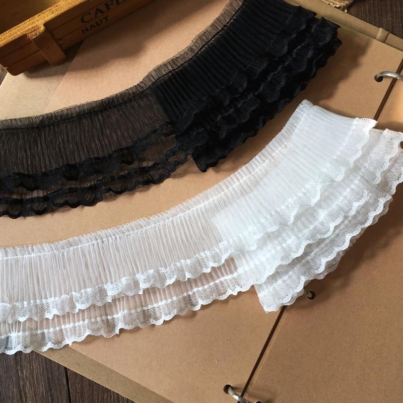 Weiß Schwarz Elastischer Netz Plissee Tüll Spitze Stoff Besticktes Bandbesatz Für DIY Basteln Vorhänge Kleidungsstück Kleid Zubehör Renda