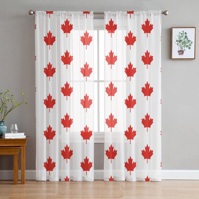 Happy Canada Day Streifen-Ahornblatt-Tüll-Voile-Vorhänge für Schlafzimmer, Fenstervorhang für Wohnzimmer, transparente Vorhänge, Organza-Vorhänge