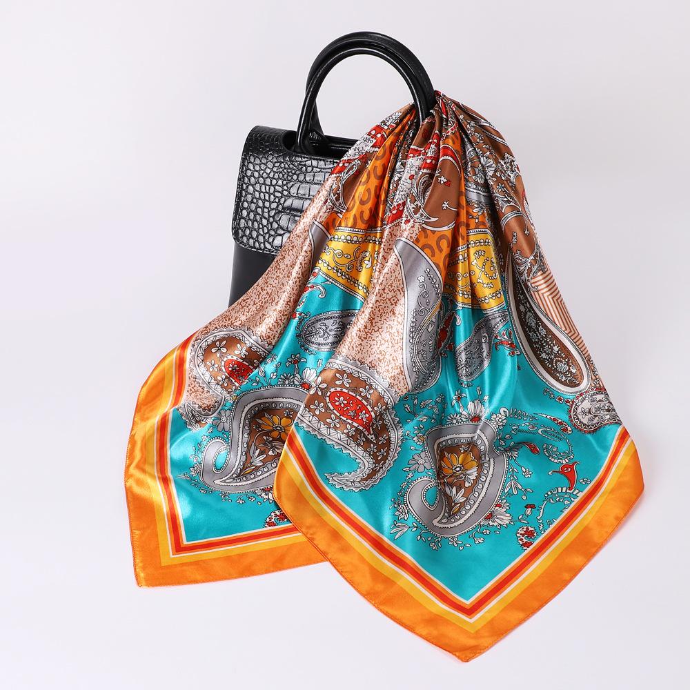 

Высококачественные роскошные шелковые шарфы, повязка на голову, шарфы, шейный шарф для женщин, шелковый шарф с цепочкой, женская декоративная шаль 90cm