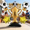 5Pcs Soccer Theme Foil Balloon Set, Jumbo Standing Champion Trophy & 2Pcs Football Trophy Mylar Balloons, Golden Star Balloons,