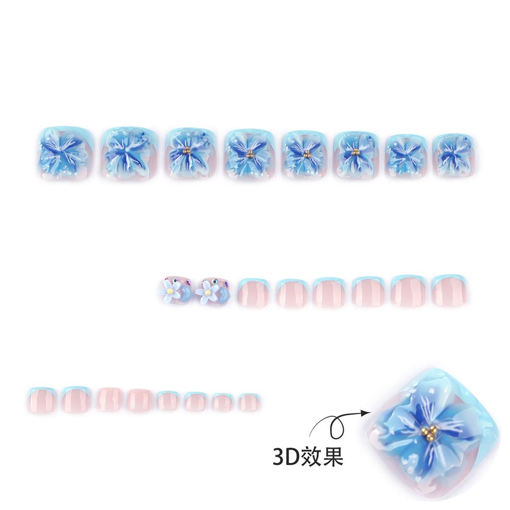 Blue 3D flower foot nail piece, hot-selling in summer, wearing nail toenail piece, French manicure toenail piece