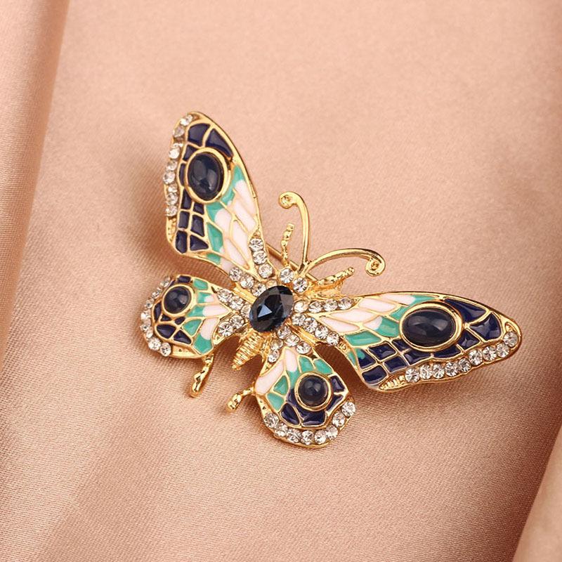 Women Enamel Butterfly Insect Pins Vintage Crystal Brooch for Lady Jewelry Clothing Badges Corsage