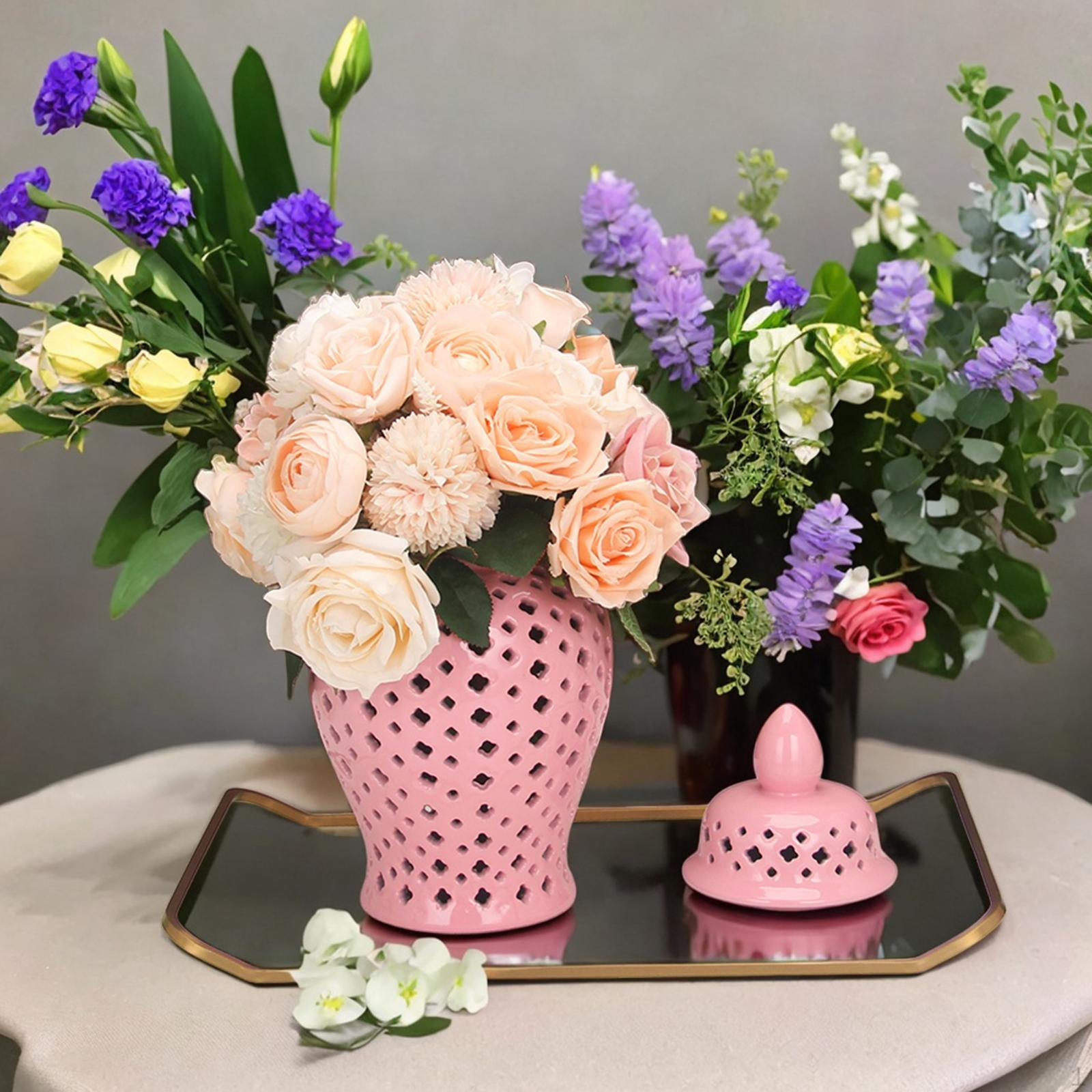 Ceramic Flower Vase Set with Lid 10cmx10cmx22cm