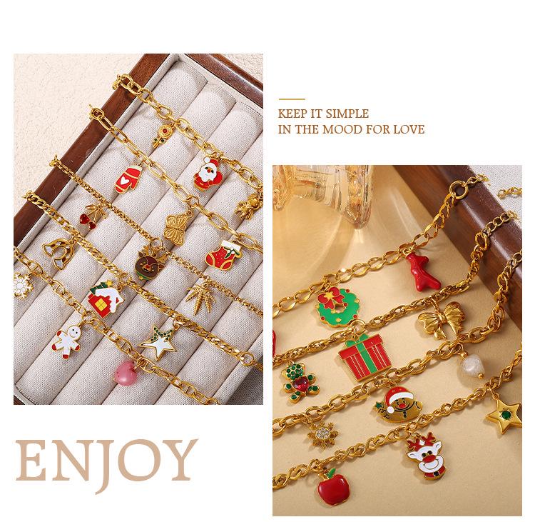 Bracelet pendentif Père Noël plaqué or 18 carats - Bijoux de Noël européens et américains à faire soi-même