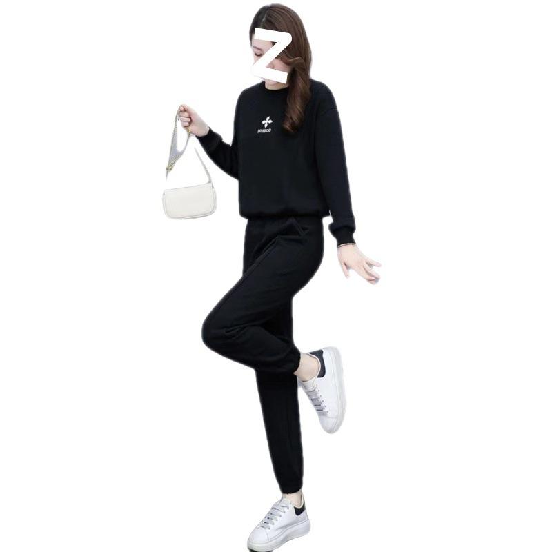 Thick Velvet Fashion Casual Sportswear Suit Women's Autumn and Winter Loose Sweatshirt and Sweatpants Slimming Two-piece Set