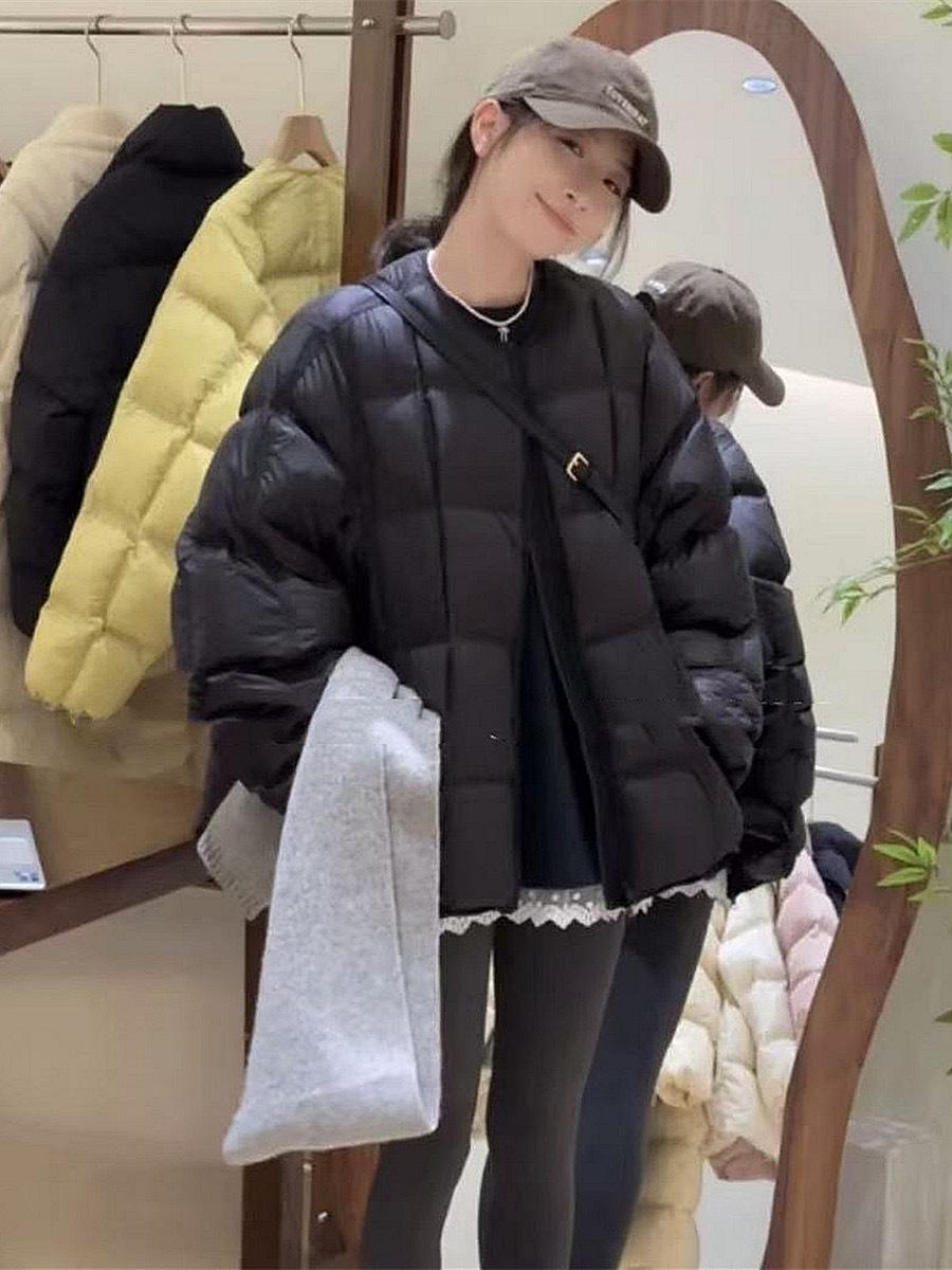 

2024 Женская Модная Клетчатая Пуховая Куртка - Повседневная Круглая Горловина, Свободный Крой, Теплое Зимнее Пальто Small чёрный