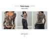 European Fashion 2025 Women's Retro Camouflage Tree Branch Pattern U-Neck Slim Fit Cropped T-Shirt