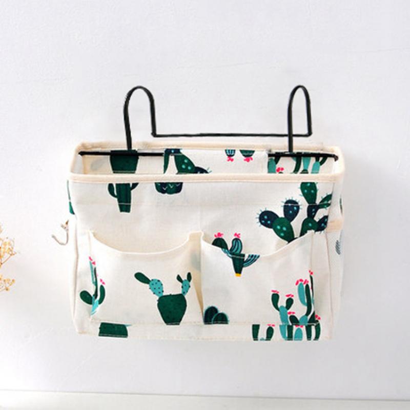 Dormitory Storage Bedside Hanging Basket Student Dormitory Storage Bag Cotton Linen Fabric Bedside Storage Hanging Bag