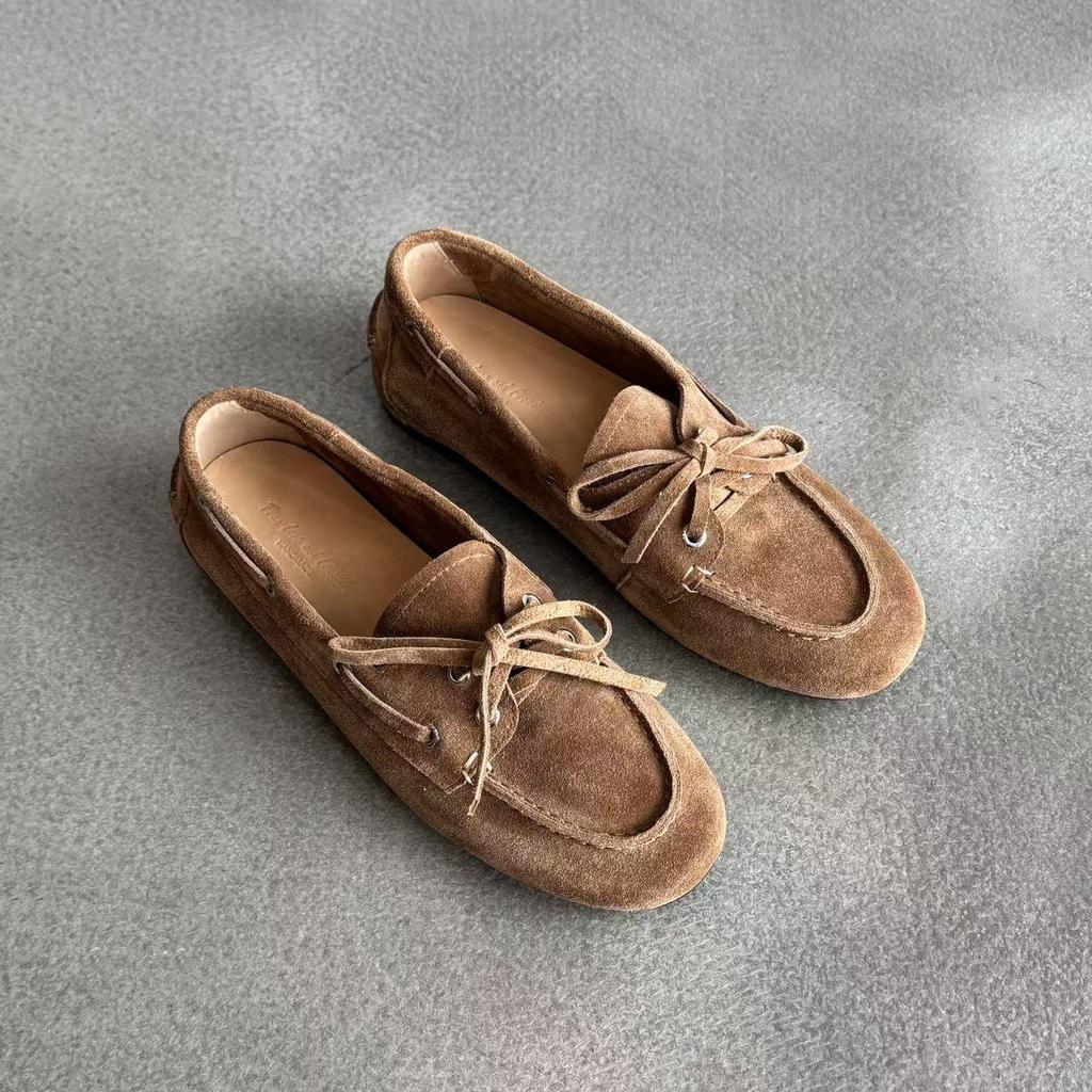 Sheepskin Version~ Niche Retro Polished Flat Bottom One-pedal Small Leather Shoes Round Head Leather Versatile British Style Single Shoes Women