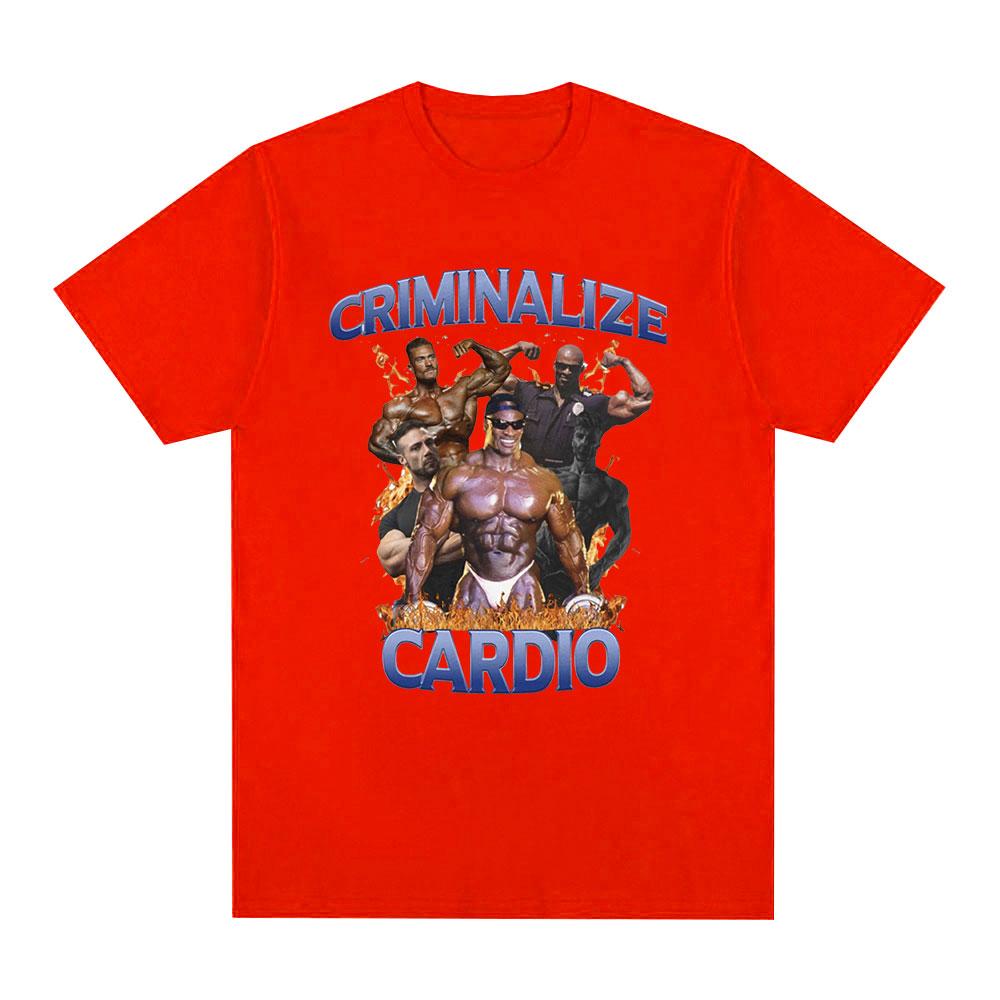Criminalize Cardio Meme Graphic T Shirt Gym Fitness Vintage Short Sleeve T-shirt Men Fashion Hip Hop Cotton Oversized T-shirts