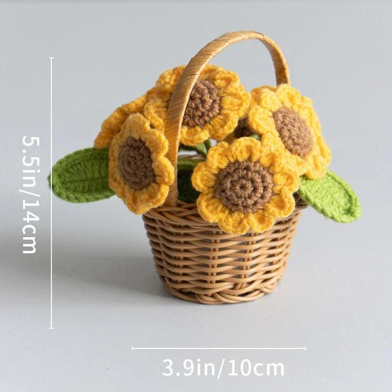 Crochet  Flower Cute Finished Woven Sunflowers Potted Hand-knitted Sunflowers Table Home Decor Wedding Ornament Friends Gift