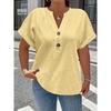 New Women's Plus Size Fashion Casual Solid V-neck Button Top, Versatile Daily Basic Shirt For Women, European American Style Crossbody Clothing
