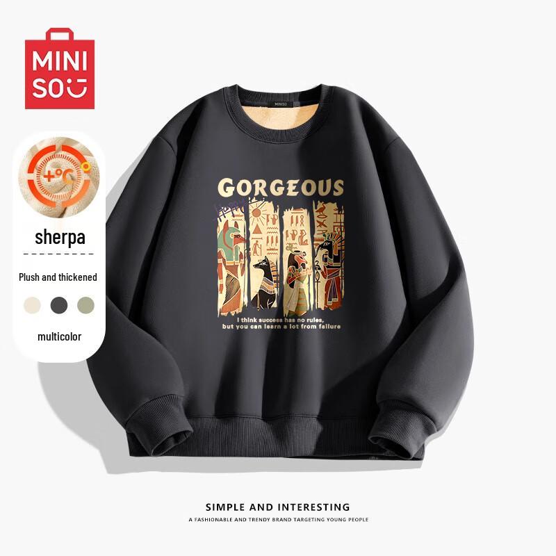 

MINISO Men s Fleece-Lined Lamb Wool Pullover Sweatshirt XL