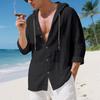 Podzimní volná lněná košile pánská s dlouhým rukávem trendy plážový ležérní kardigan s kapucí