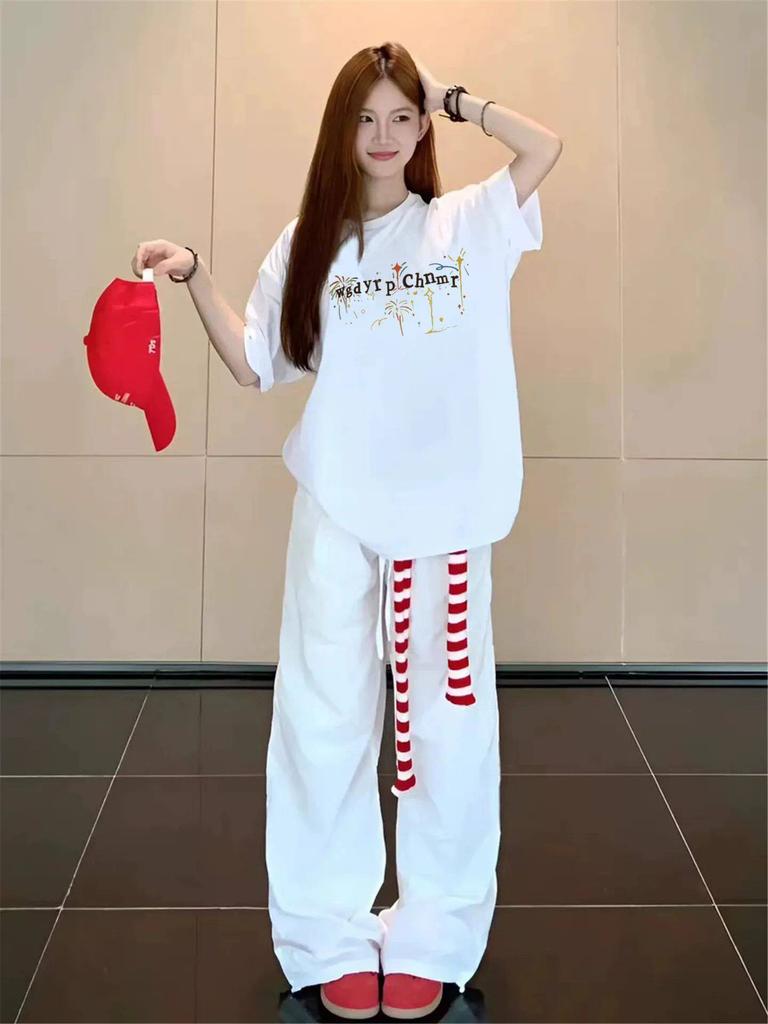 American high street pure cotton white short-sleeved t-shirt women's new summer loose large size trendy brand design half-sleeved top