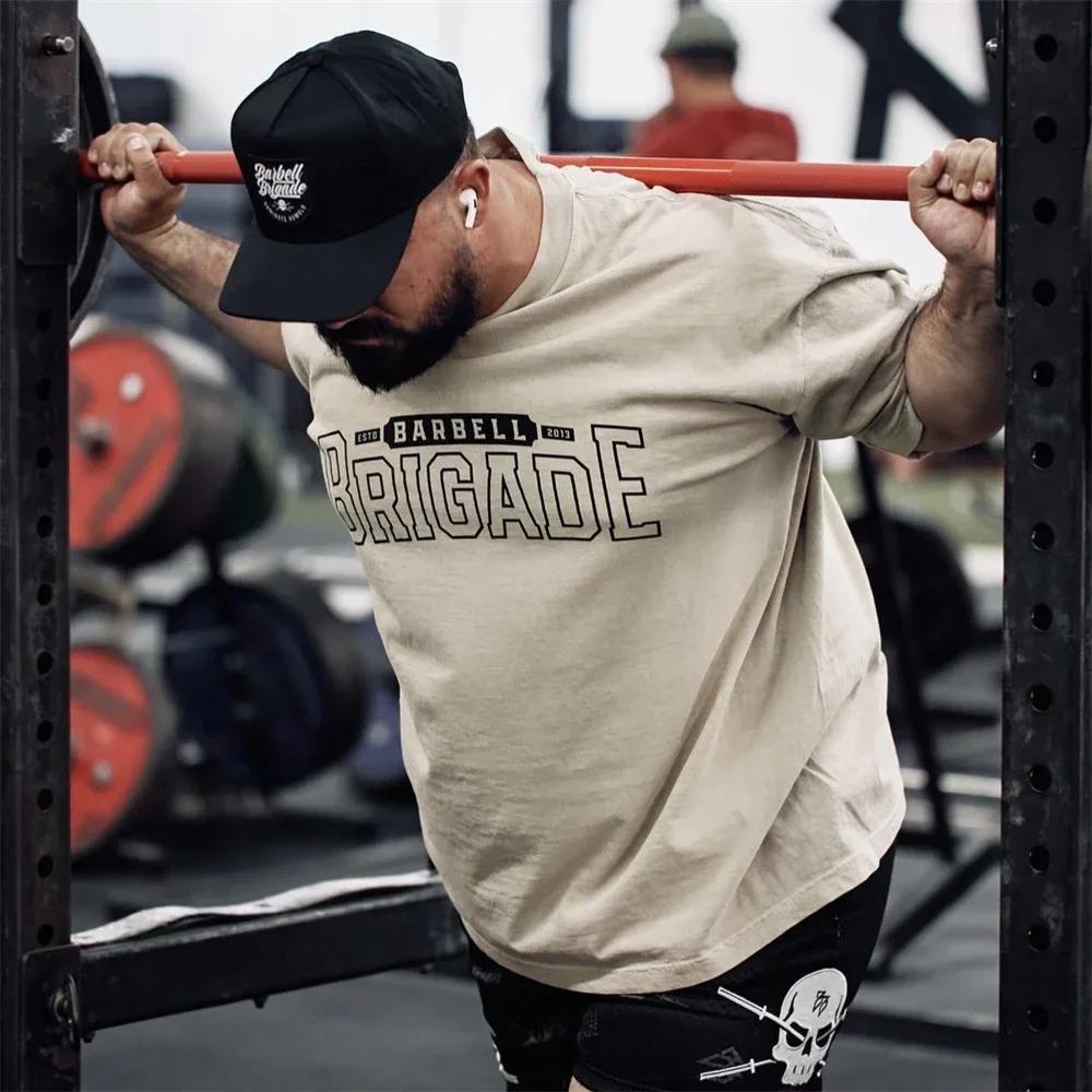 Barbell Brigade Men's Gym Running T Shirt Cotton Short Sleeve T Shirts Fitness Workout Men Wome