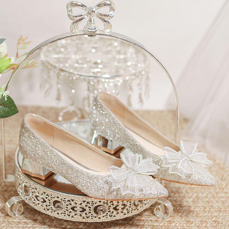 Comfortable Chunky Heel Bridal Shoes: Mid-Heel Crystal Wedding Shoes for Pregnant Brides