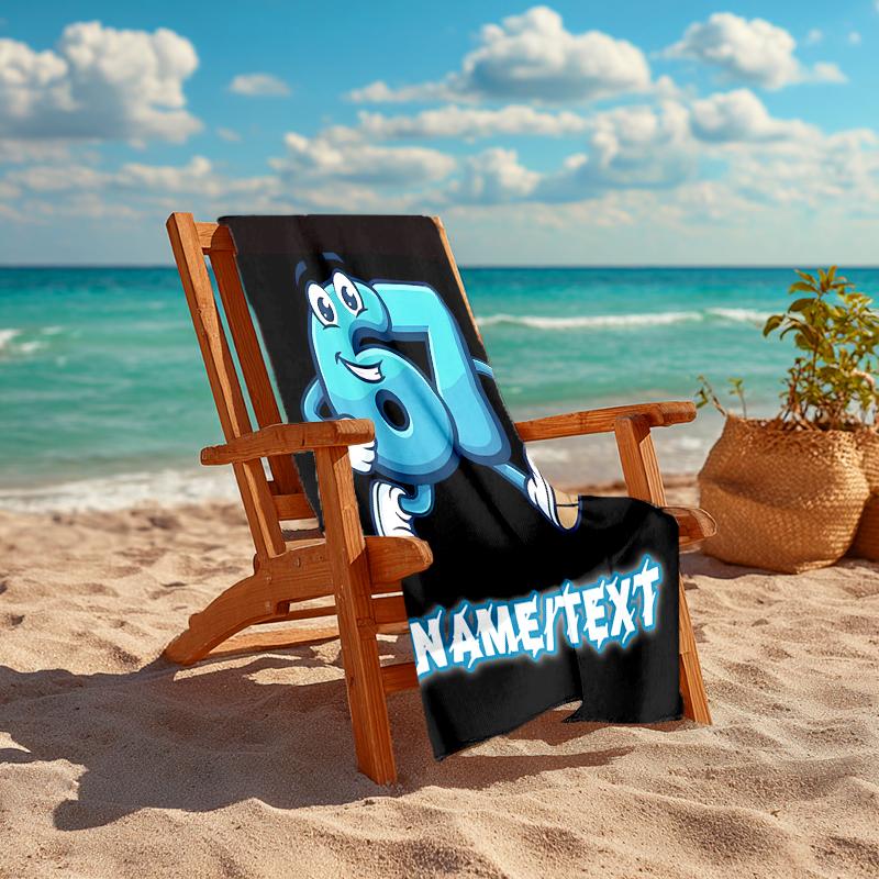 1PC Custom Name Happy Number Character Beach Towel Highly Absorbent And Sand-Resistant Towel for Swimming, Pool, Yoga, And Travel Lightweight