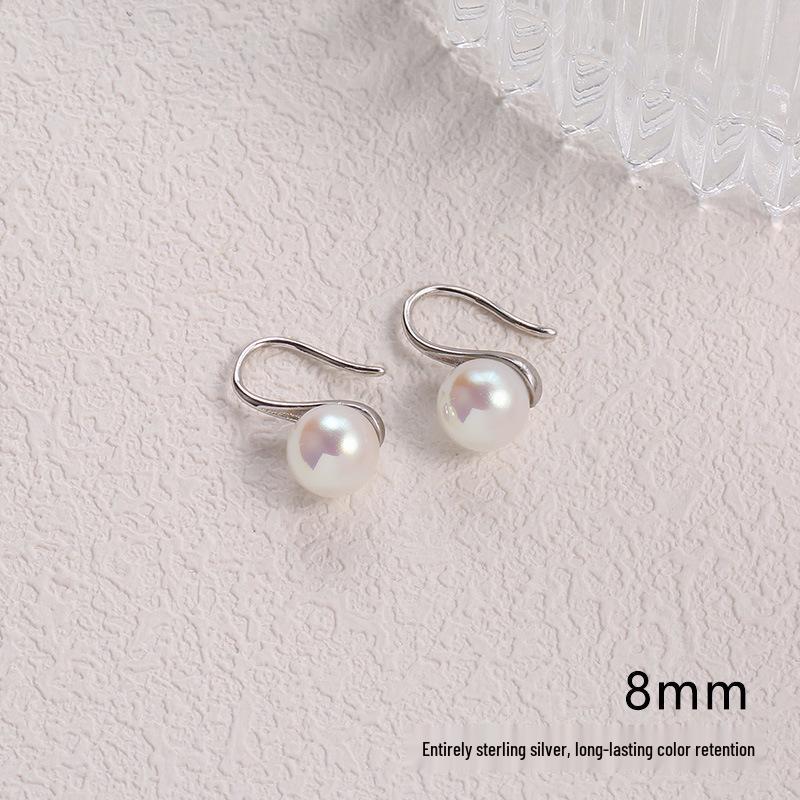 2025 Pure Silver Pearl Stud Earrings for Women - High-End Feel with Ear Drops & High Heels Ear Hooks