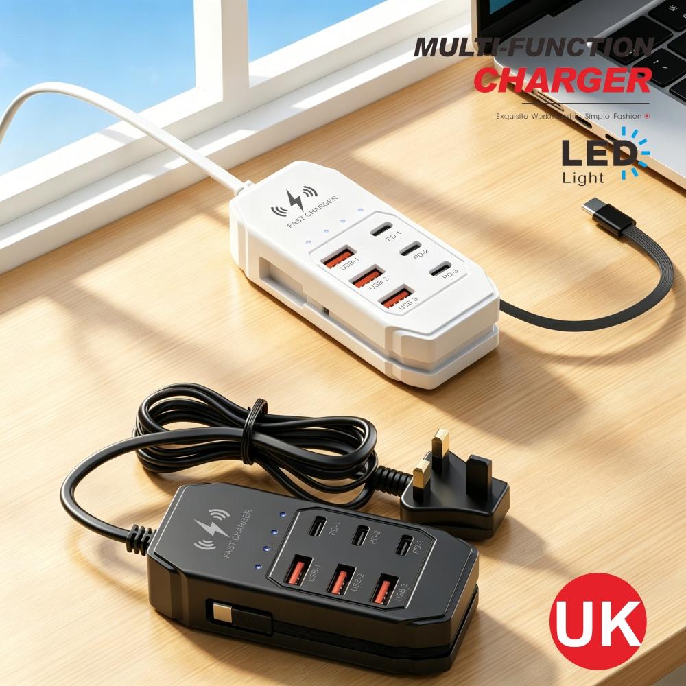 6 IN 1 USB Charger PD Type C Fast Charge Wall Chargers USB Hub Adapter Mobile Phone EU/US UK Plug USB Type C Cable Quick Charger
