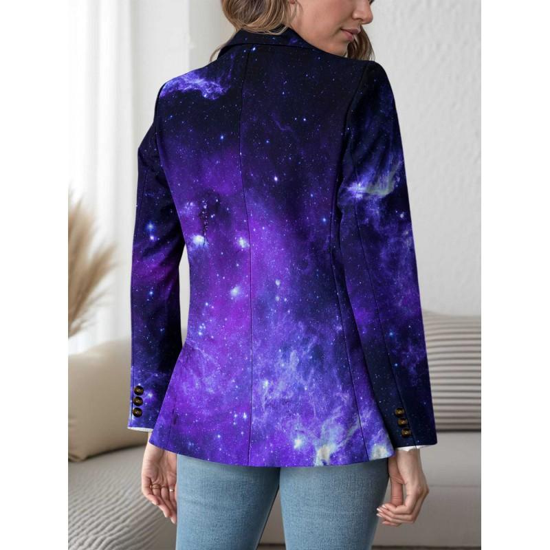 Womens Gradient Starry Sky Print Blazer Slim Fit Business Casual Jacket With Notched Lapel Single Button
