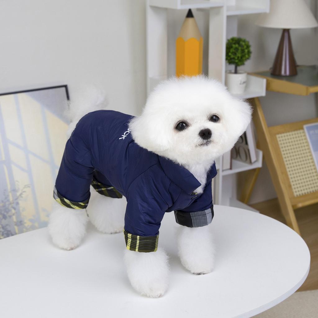 Cotton Dog Coat Four Legged Pet Apparel Winter Warm Puppy Clothes with Embroidery Letter Pattern for Teddy Small Breed Dogs Cold Weather Outfit