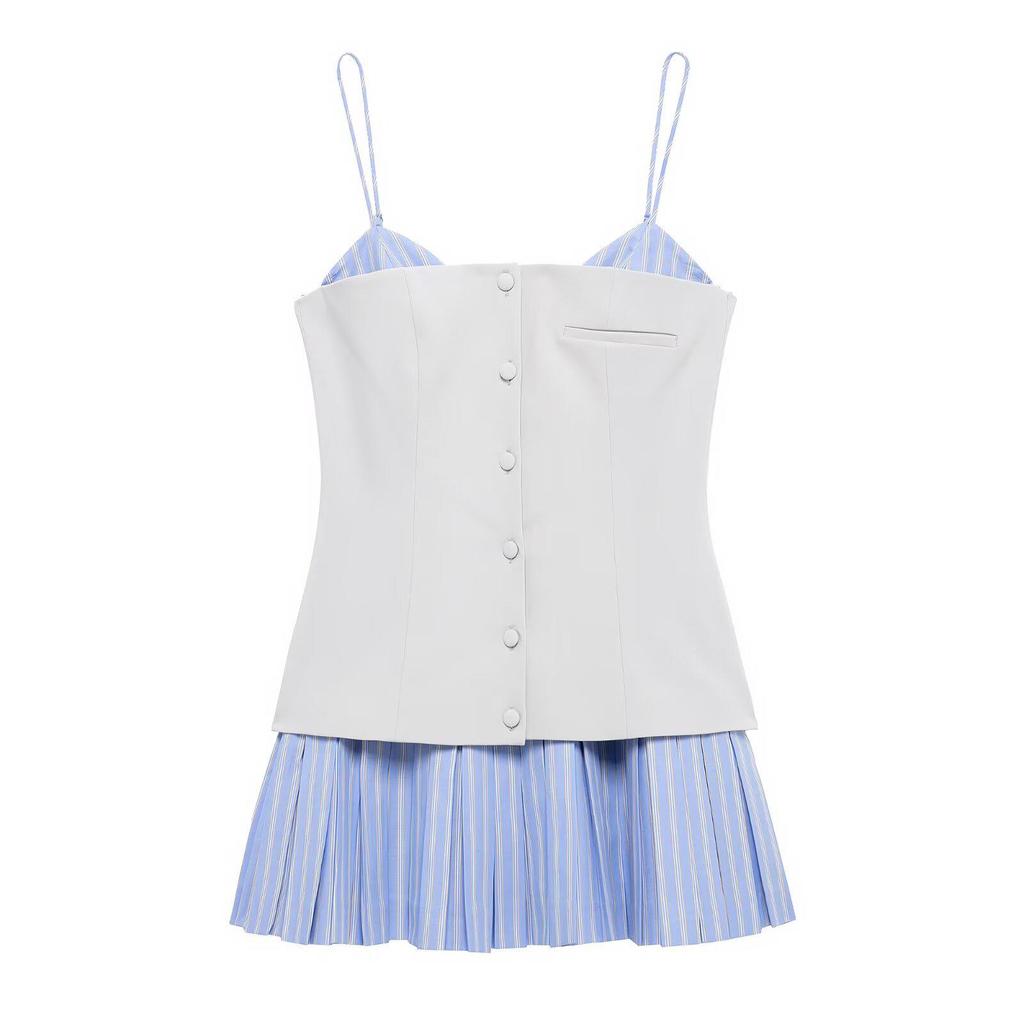 2025 Spring Women's European & American Style Poplin Patchwork Short Dress