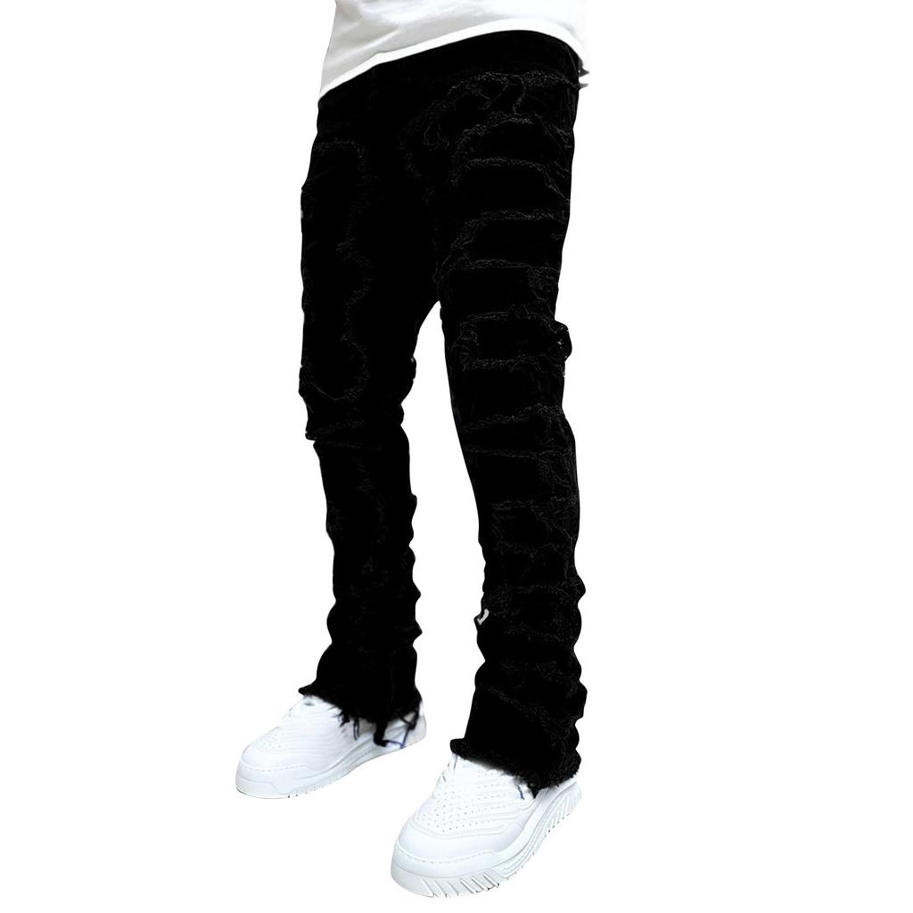 Men's Casual Mid-Rise Washed Trousers Retro Straight Slim Fashion Jeans