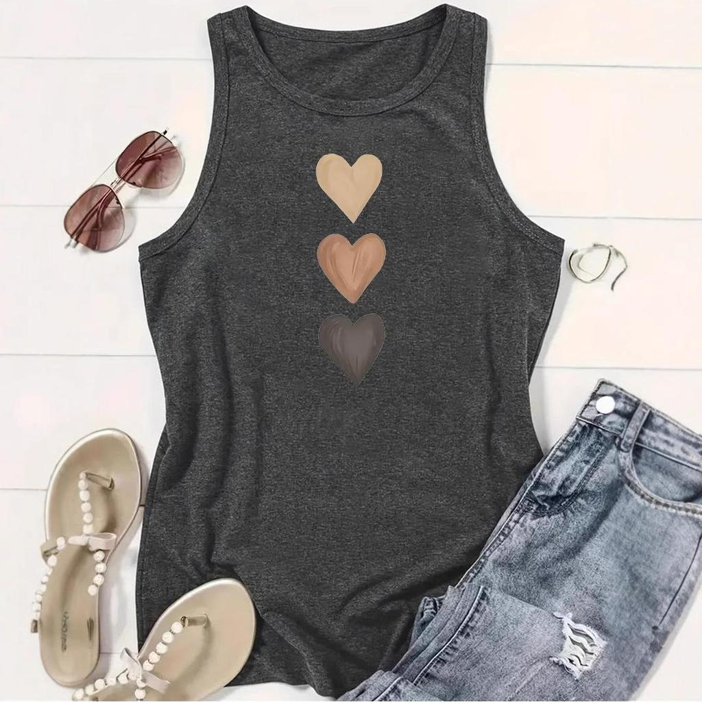 Damen Vielseitiges Weiches Tanktop mit Drei-Herzen-Print