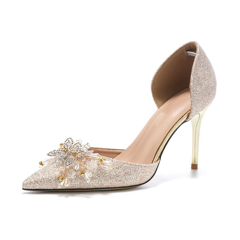 Fashion 2025 Summer Elegant Pointed toe Sequined Women Pumps Fashion Pearls Rhinestones Wedding Bridal Thin High heels Party Prom Shoes