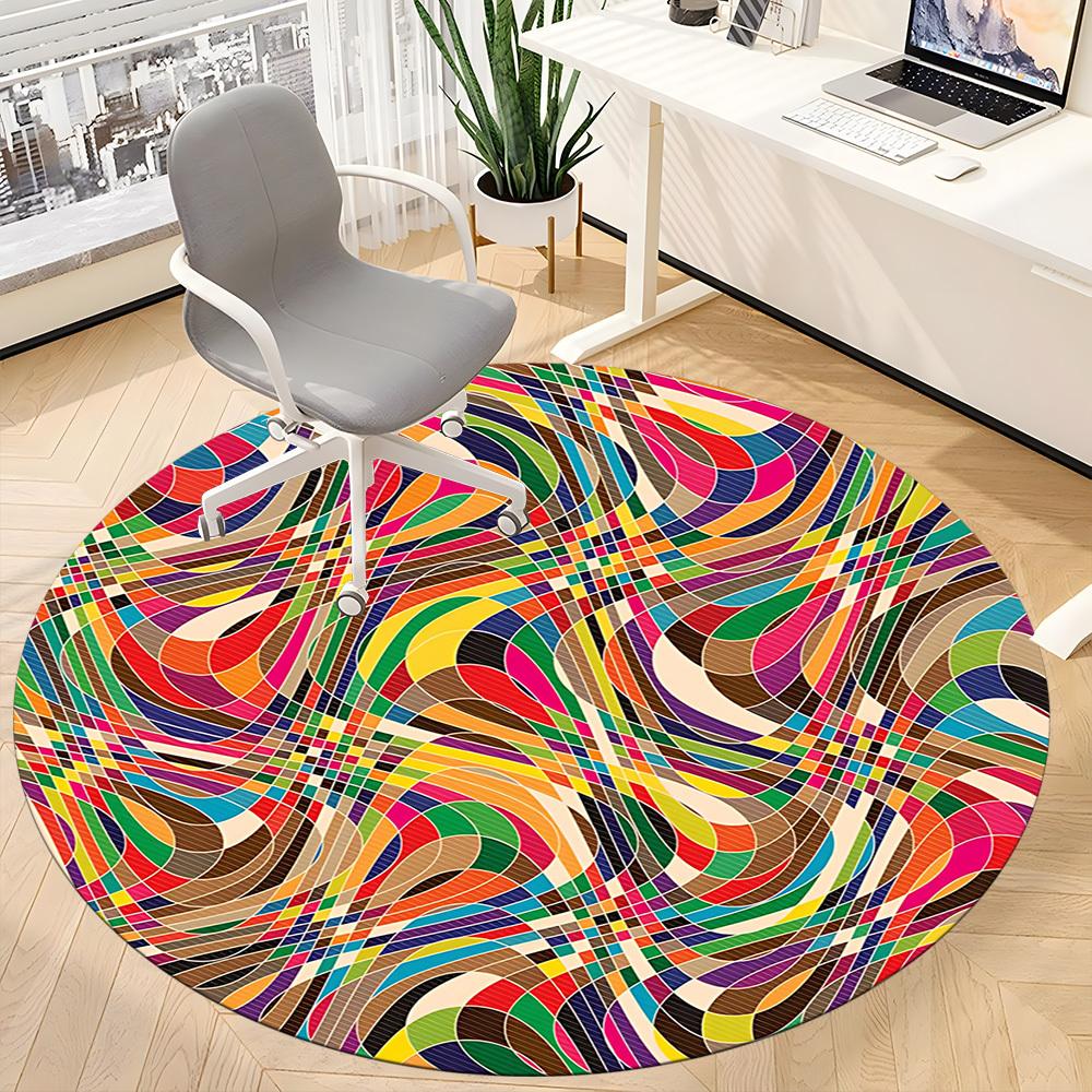 1pc Colorful AbstractChair Carpet for Office, Indoor Non-Slip Washable Polyester Fiber Carpet, Mat For Office, Machine Washable