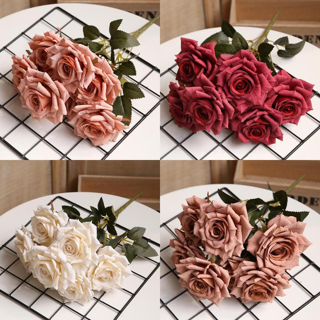 Artificial Rose Bouquet With Colored Silk Flower For Wedding And Home Decor