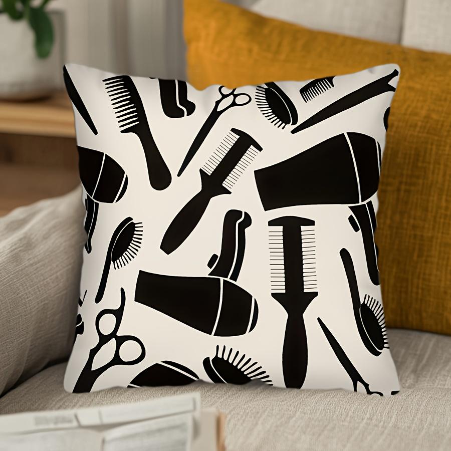 1pc Modern Barber Pole & Barber Chair Throw Pillow Cover Suitable for Living Room Sofa, Zippered Decorative Cushion Case 17.7x17.7"