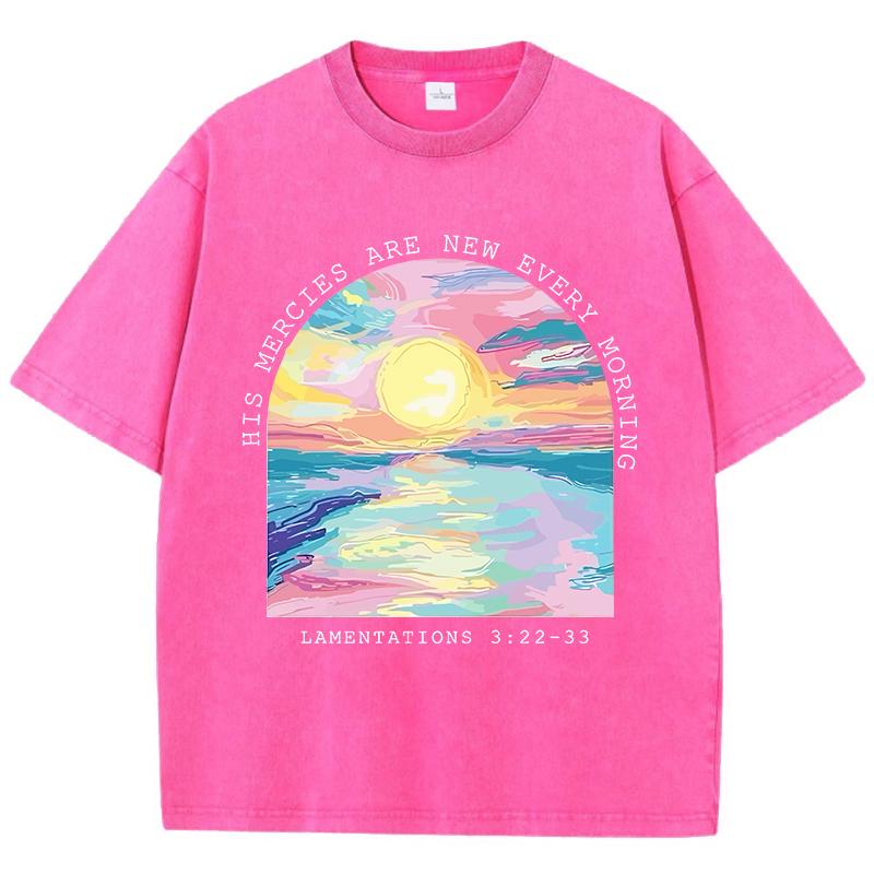 His Mercies Are New Every Morning Printed Washed TShirt Women Cotton Tops Street Distressed ONeck T Shirt Summer Woman Clothes
