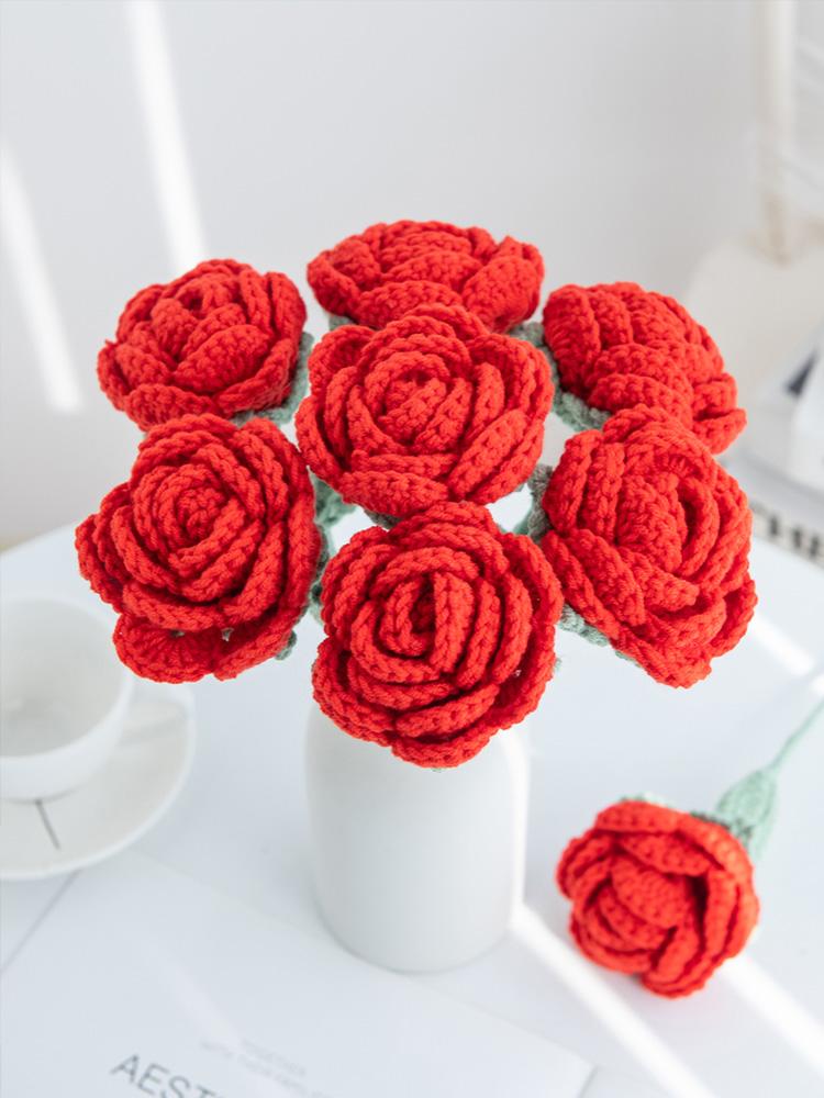 Rose Finish Product Outdoor Garden Arch Wedding Bridal Bouquet Home Bonsai Party Gift Box Artificial Handmade Crochet