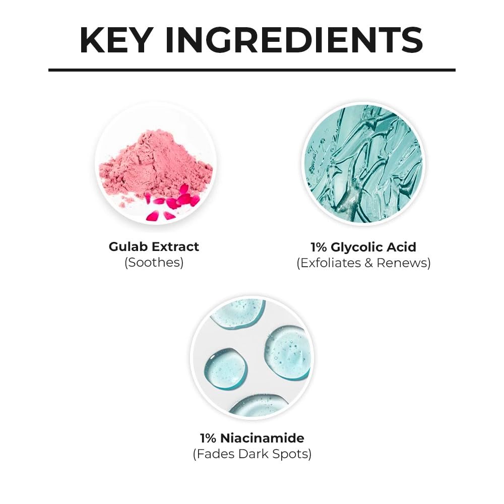 Dr. Sheth's Gulab & Glycolic Acid Face Wash 100ml Pack of 1 for Normal Oily Skin Brightening