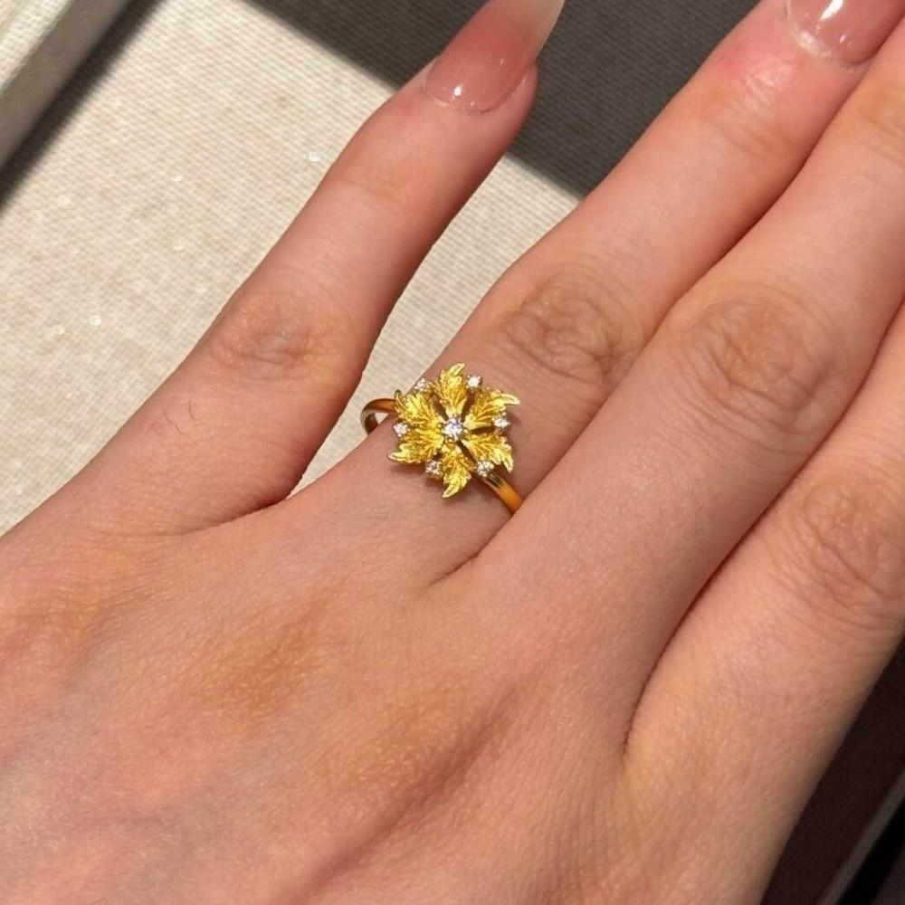 Ancient Peony Rhinestone Rings Copper Gold Jewelry Accessories Trendy Floral Adjustable Ring  Gift