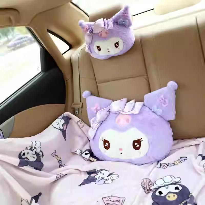 Kuromi & Cinnamoroll Car Headrest Pillow and Blanket Combo My Melody Car Headrest Pillow
