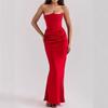 Women's Solid Color Strapless Ruched Bodycon Maxi Dress Sleeveless Mermaid Evening Party Gown