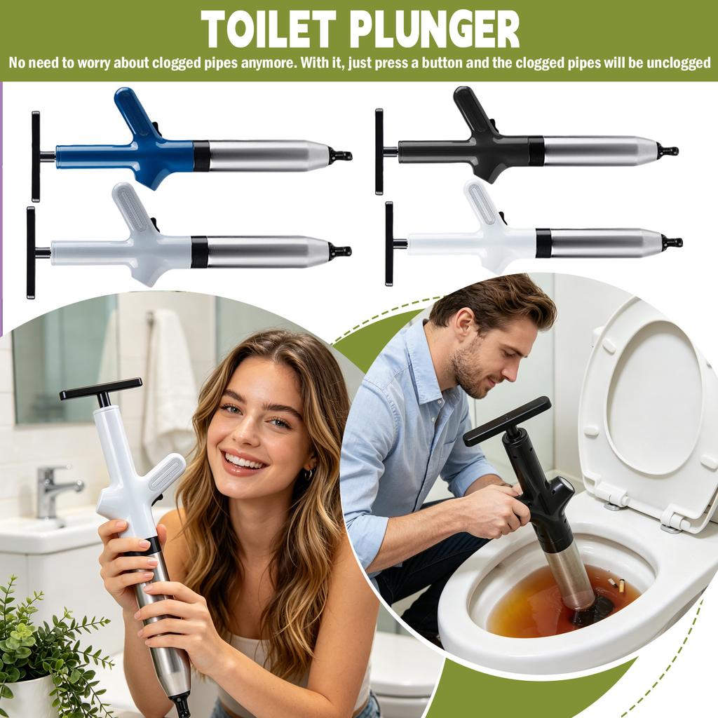 Toilet Plunger Drain Cleaner with Stainless Steel Handle and High Pressure Pump Mechanism for Efficient Clog Removal In Bathroom and Kitchen Drains