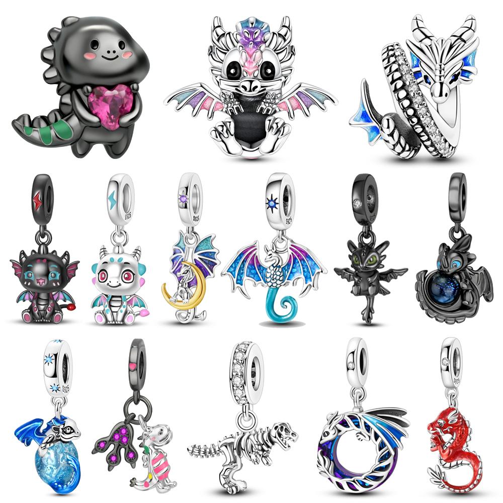 925 Silver Sparkling Curled Dragon Charm Fits Bracelet Beautiful Jewelry Accessories Gifts