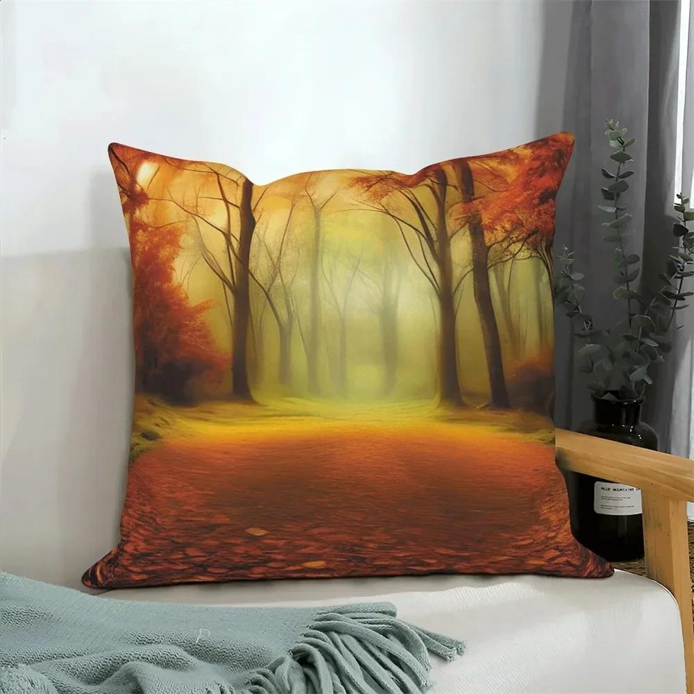 Autumn Scenery Home Decoration Cushion Cover Autumn Leaf Forest Print Sofa Decoration Pillow Cover