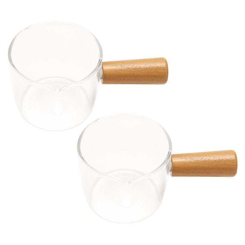 HOT 2PCS Transparent Glass Creamer With Wooden Handle, Mini Coffee Milk Creamer Pitcher~Jul.