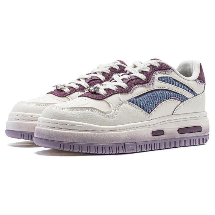 New LiNing Future C1 Slip Resistant Cushioning Wear Resistant Support Low Top Skateboard Shoes Women's White Purple AGCU032-3