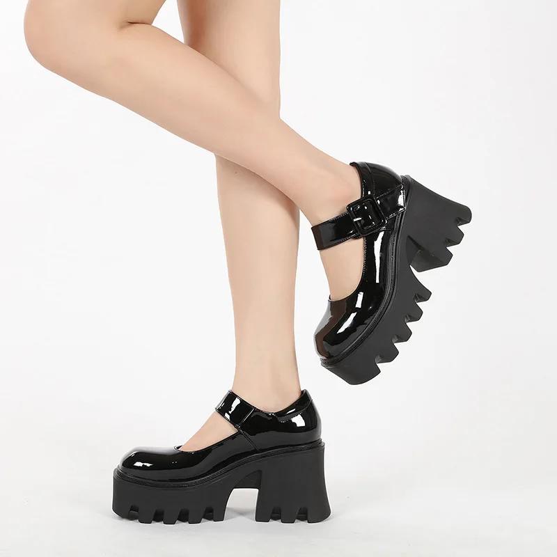 Fashion New 2025 High-Heeled Mary Janes: Pointed-Toe, Small-Size Women's Shoes with Thick Platform and Chunky Heel